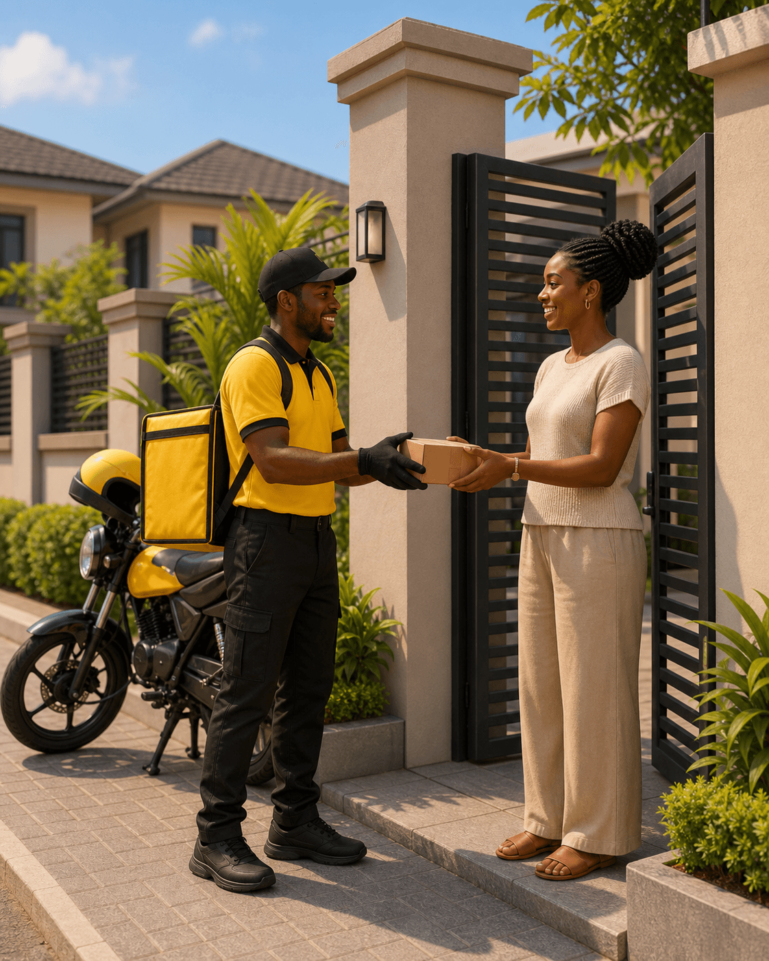 Waypoint courier handing a package to a customer